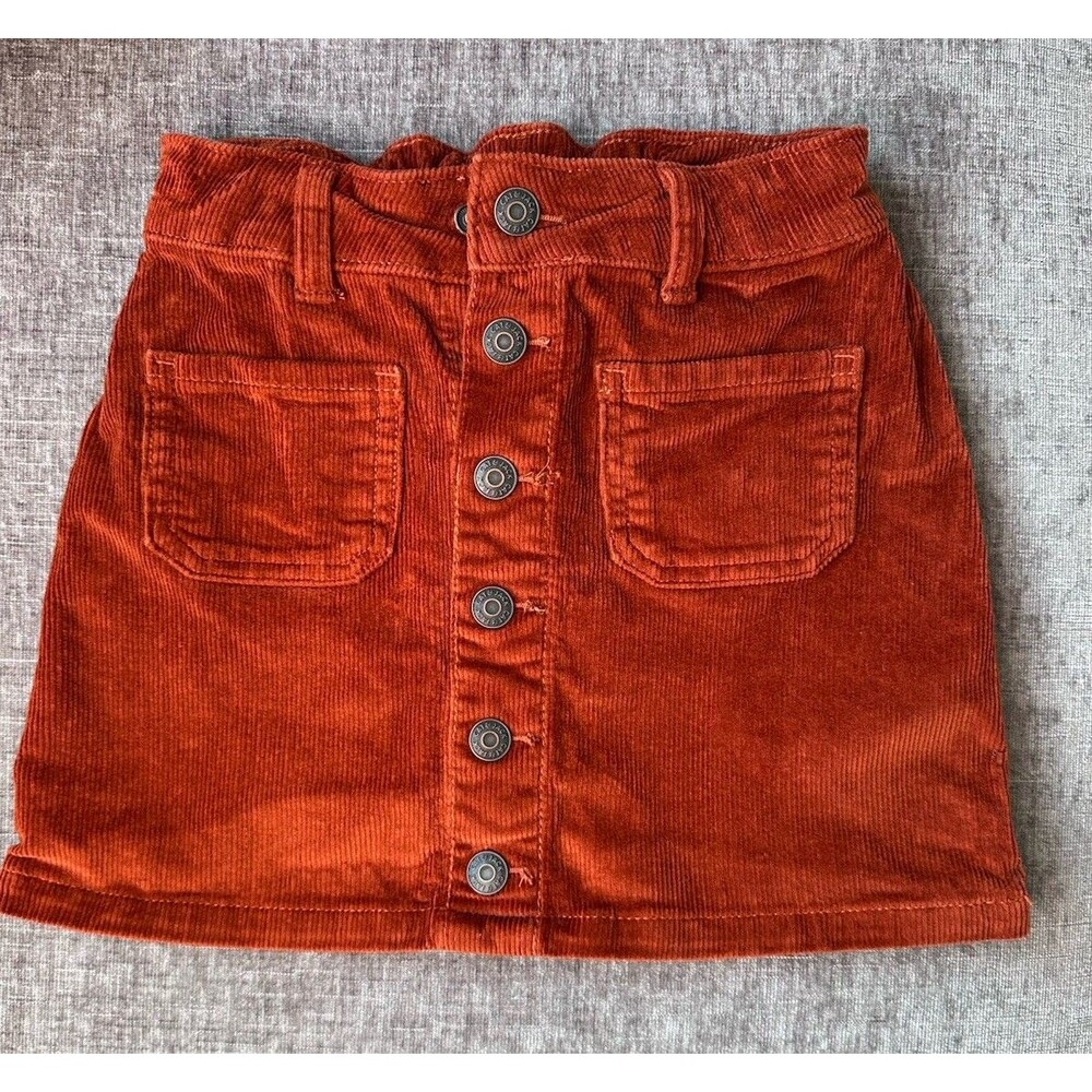 Cat & Jack Girls Rust Corduroy A-Line Skirt 6/7 Button Front Pockets